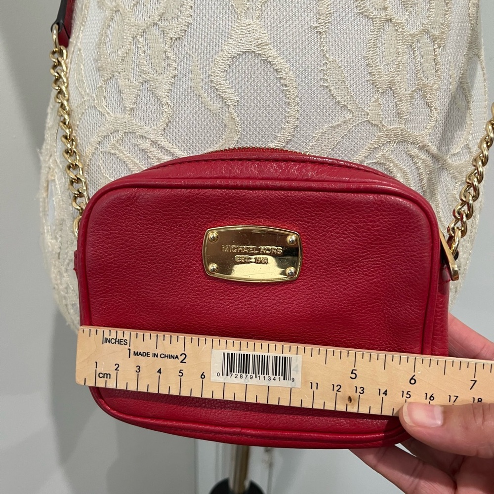 Michael‎ Kors Red Leather Mini Crossbody Chainlink Bag - Picture 6 of 8